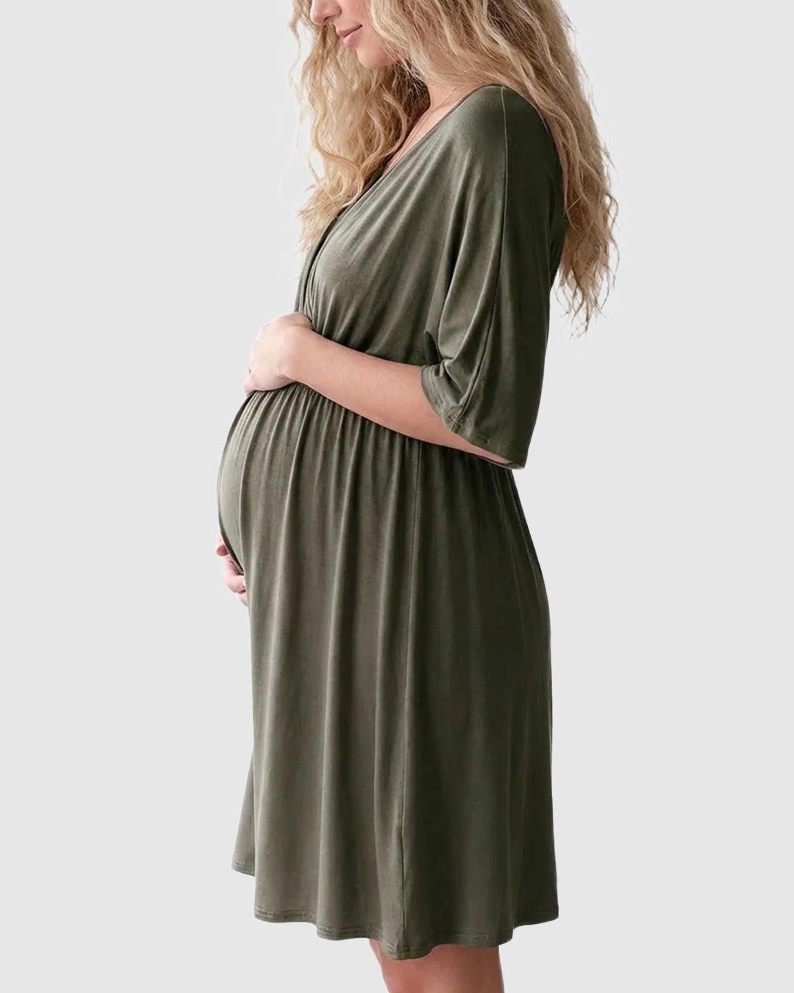 Cross-Front Romantic Style Maternity Midi Dress