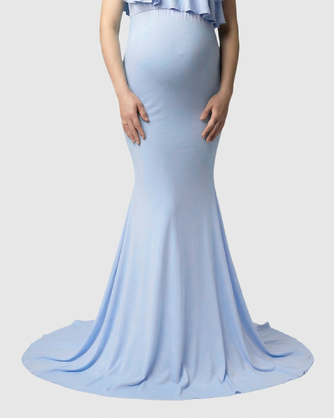 Ruffle-Off Shoulder Trailing Maternity Gown