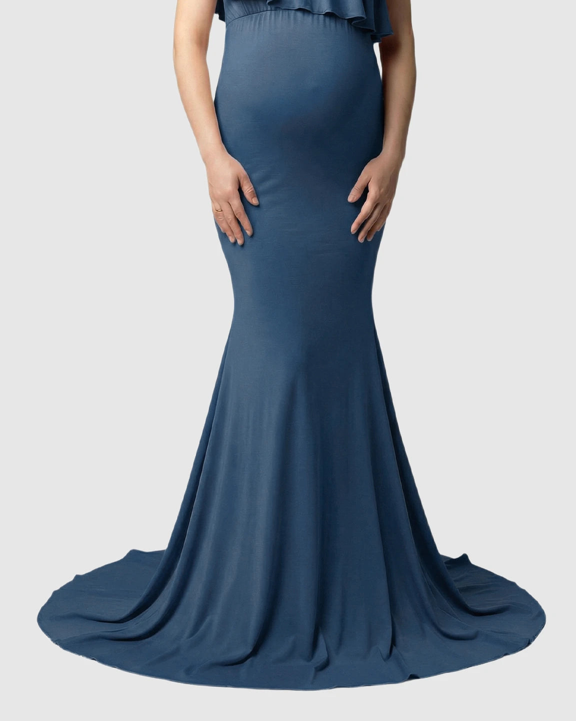 Ruffle-Off Shoulder Trailing Maternity Gown