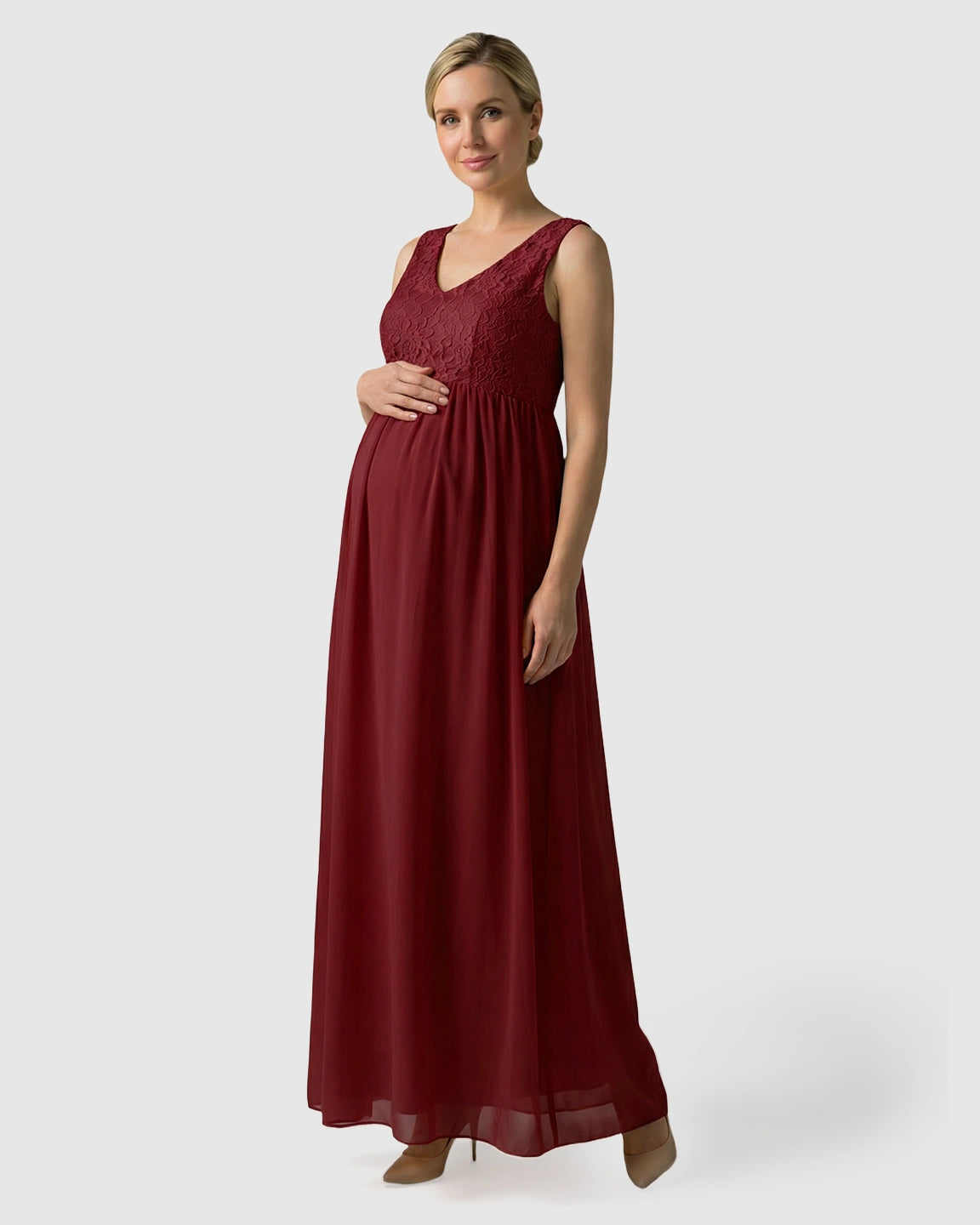Lace-Chiffon Romantic Maternity Maxi Dress