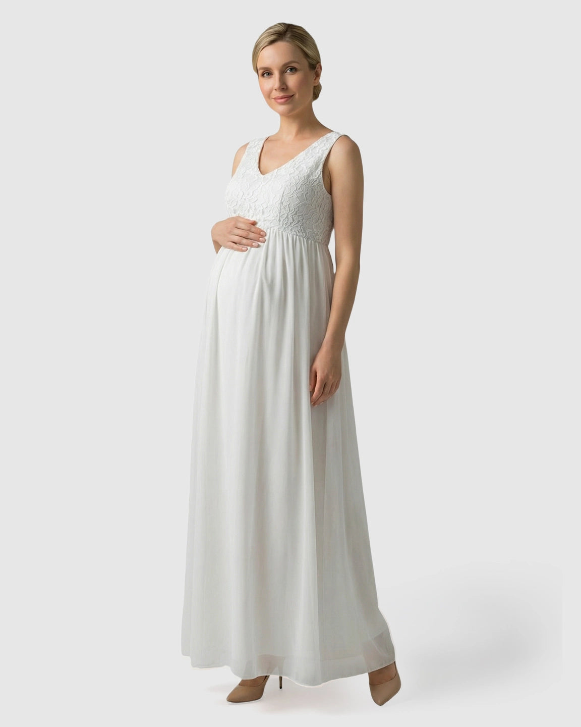 Lace-Chiffon Romantic Maternity Maxi Dress