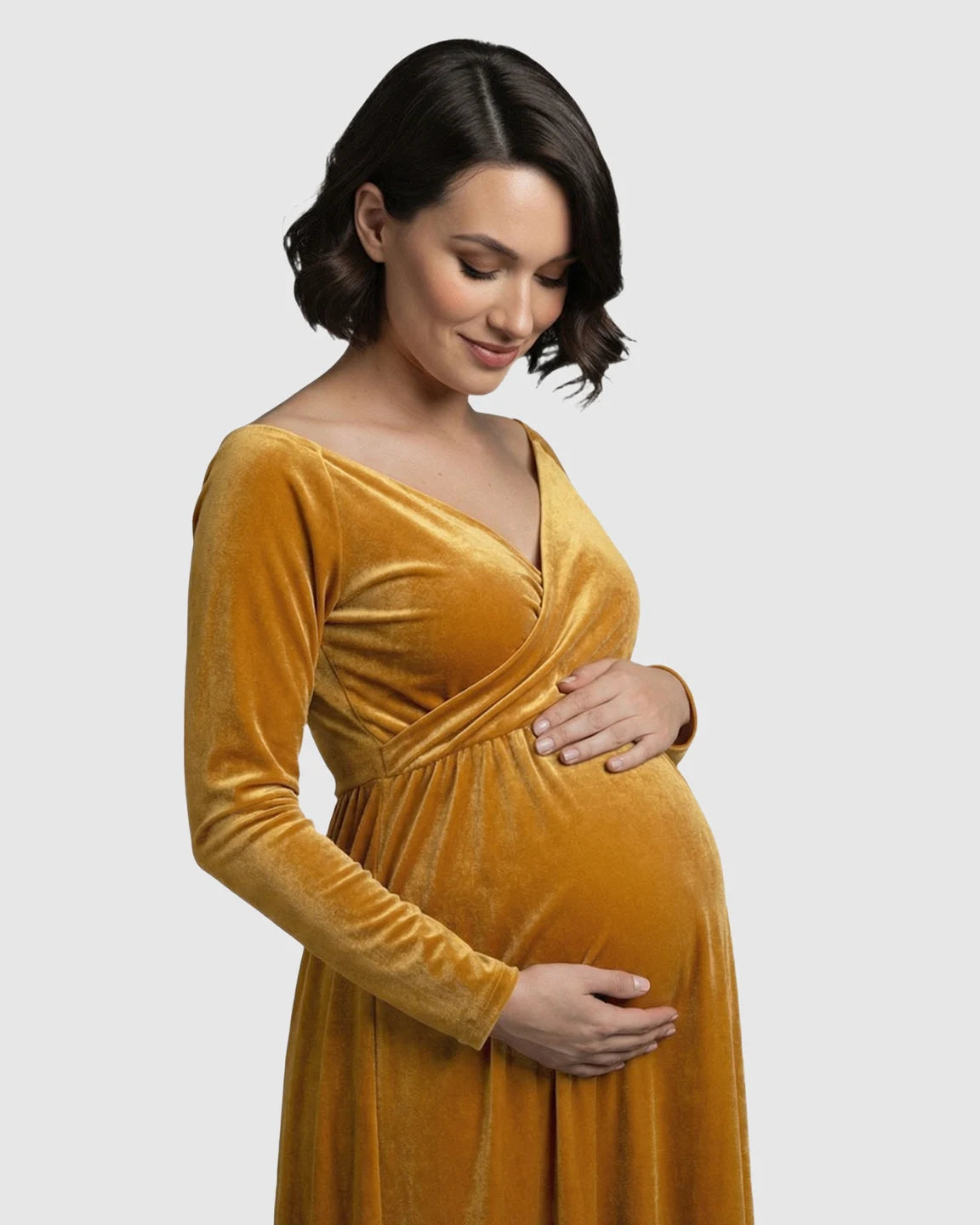 Off-Shoulder Velvet Maternity Gown