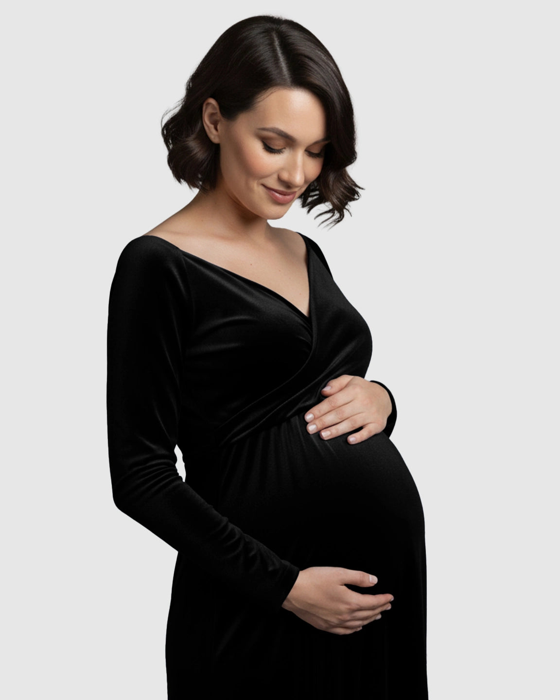 Off-Shoulder Velvet Maternity Gown