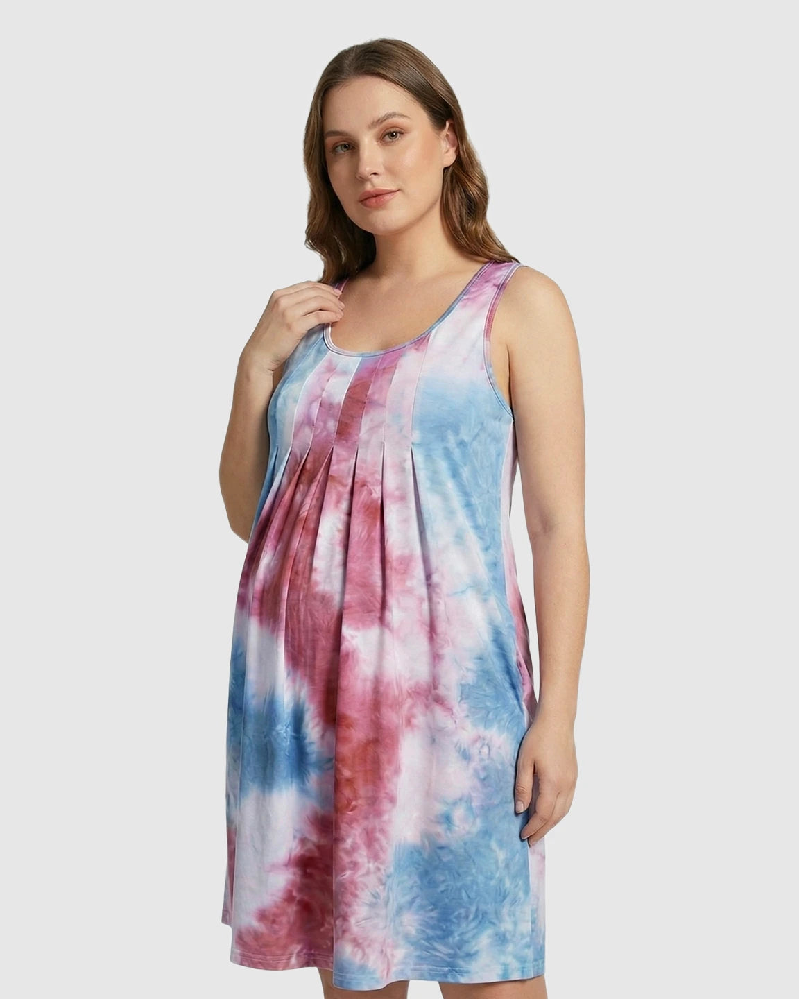 Sleeveless Tie-Dye A-Line Maternity Midi Dress
