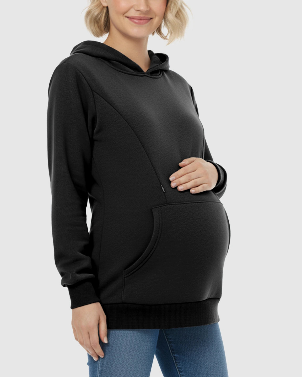 Long-sleeve Kangaroo Pocket Maternity Hoodie