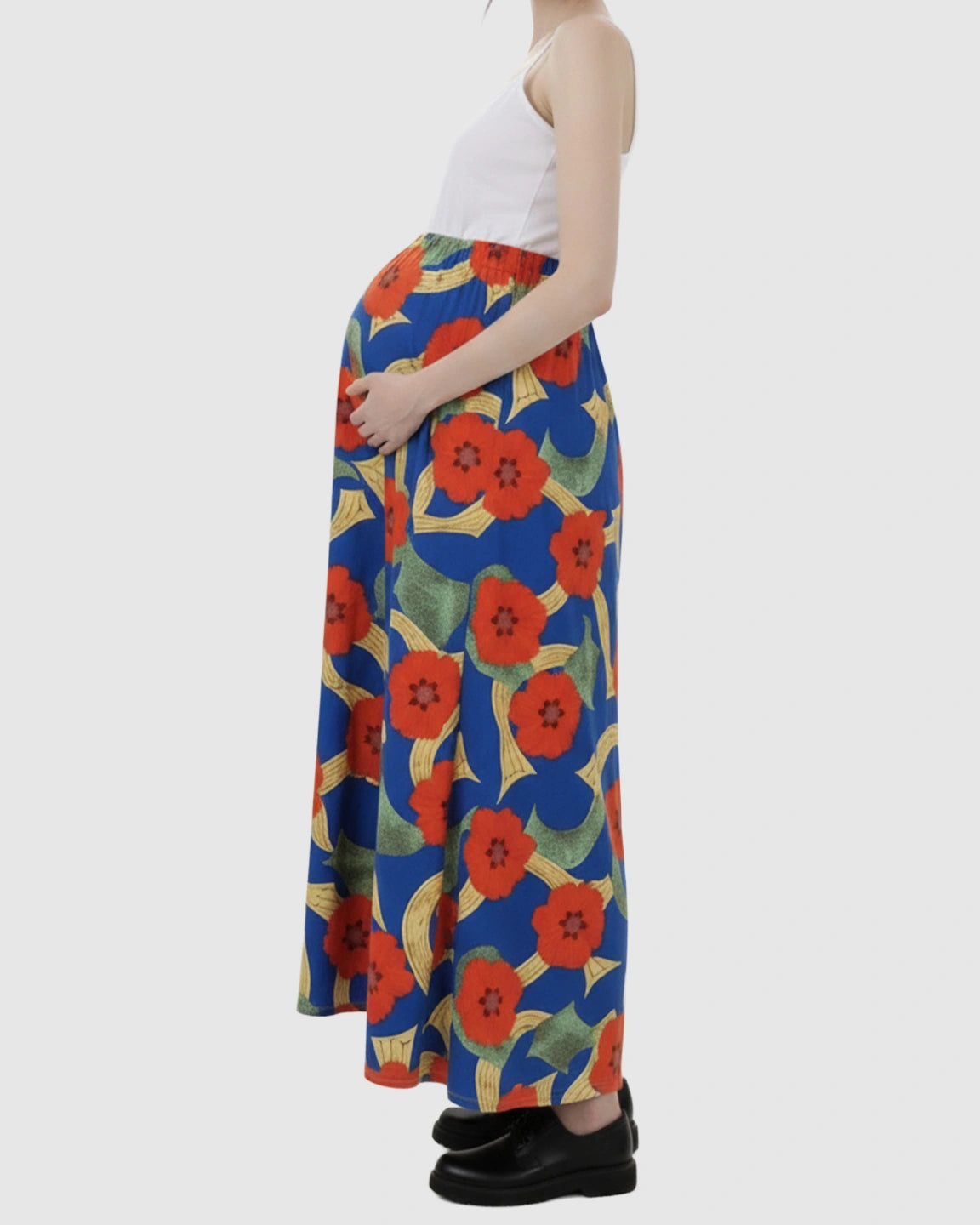 Vibrant Floral Sleeveless Wide-Skirt Maternity Maxi Dress