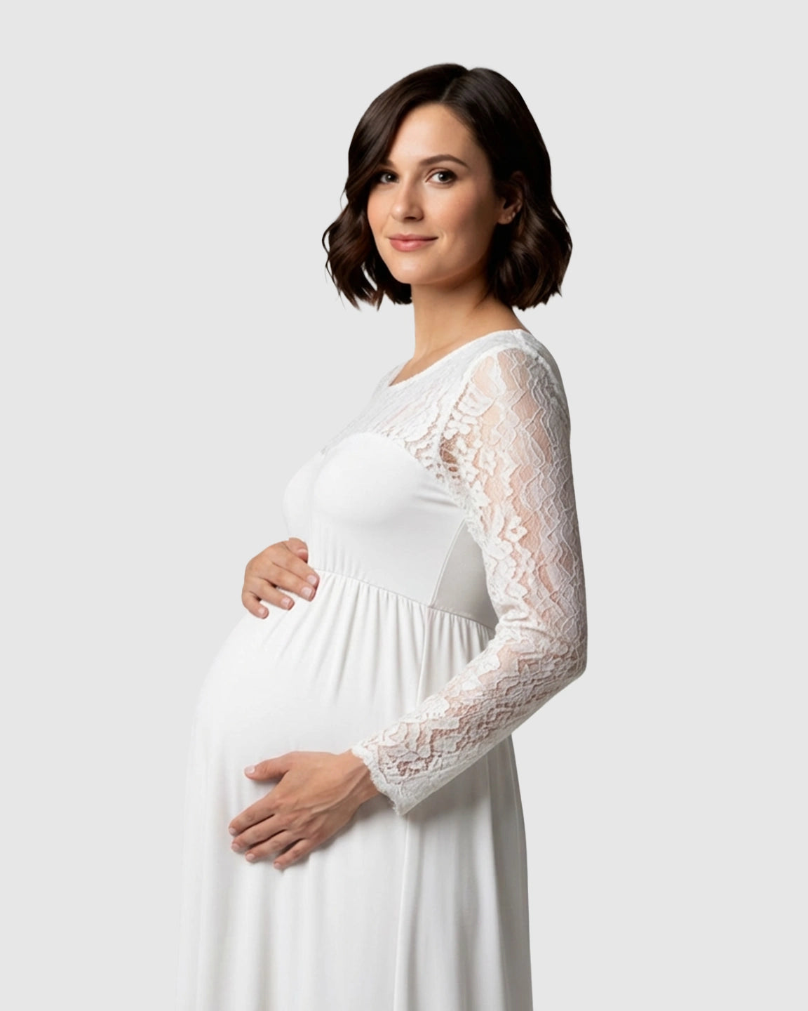 Elegant Lace Floor-Length Maternity Photoshoot Dress