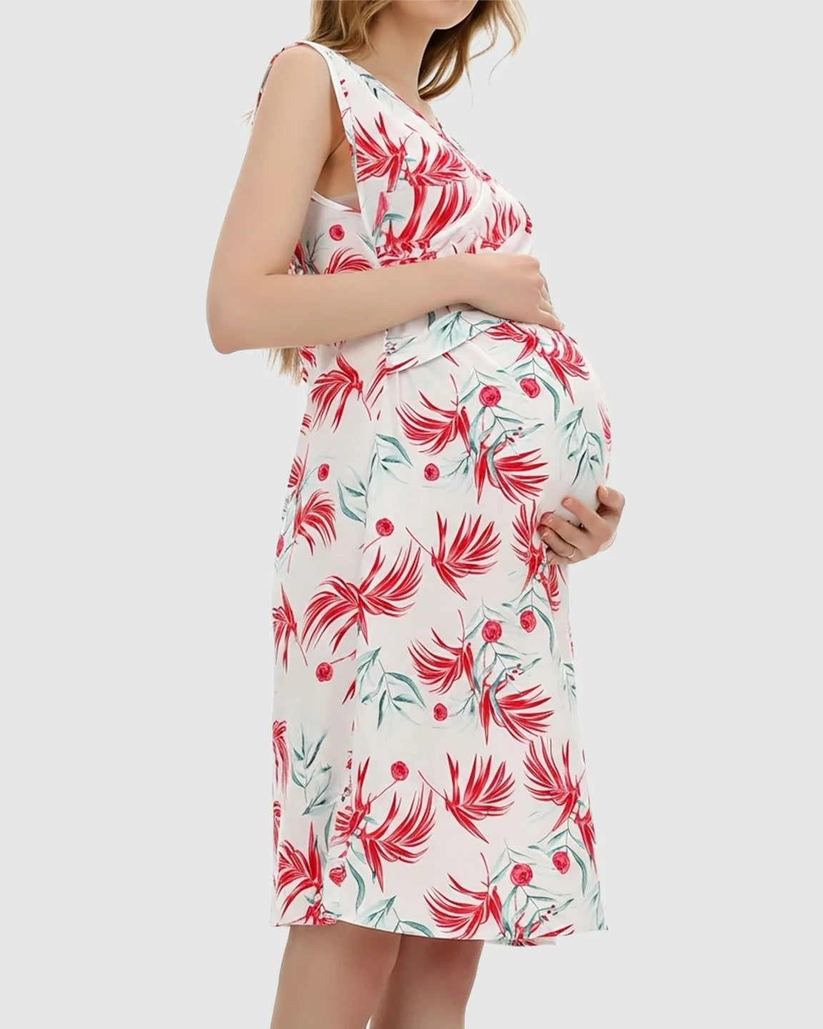 Cross V Neck Tropical Maternity Dress