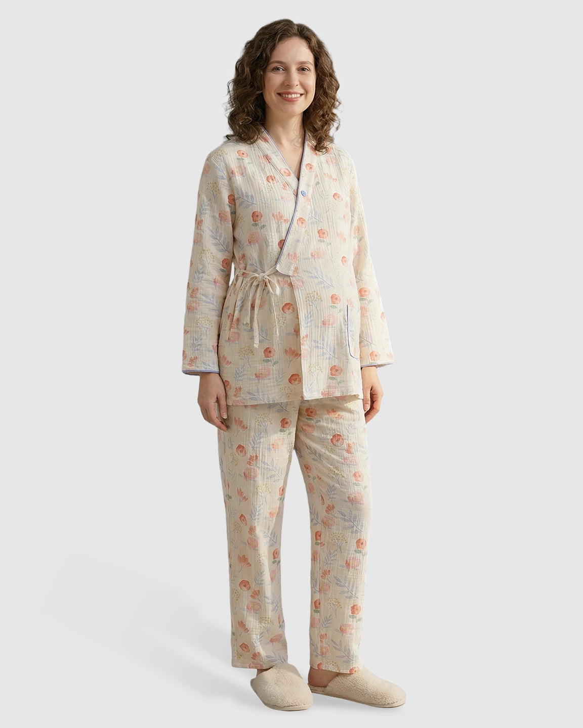 Kimono-Style Top Straight Leg Pant Maternity Pajama Set