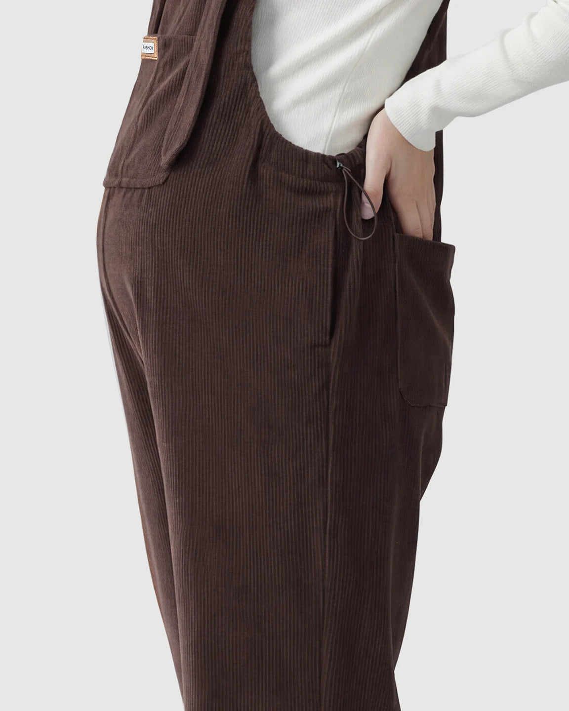 Knitted Belly Support Adjustable Corduroy Maternity Jumpsuit