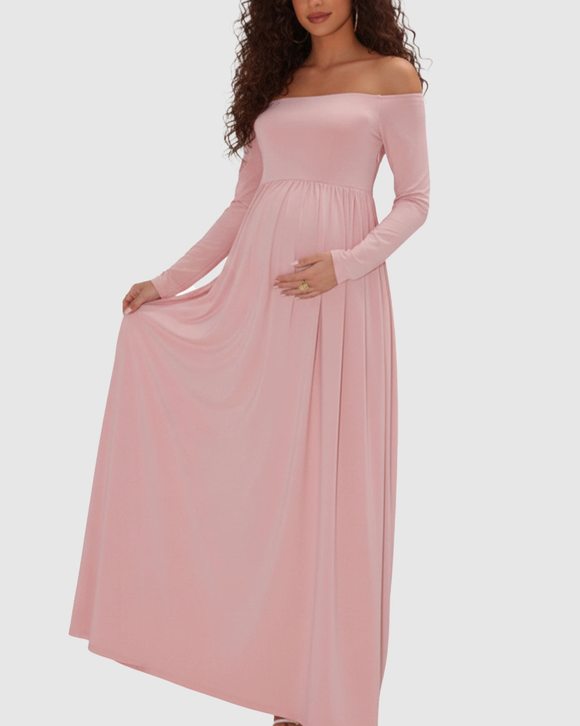 Off-shoulder Retro Elegance Maternity Maxi Dress