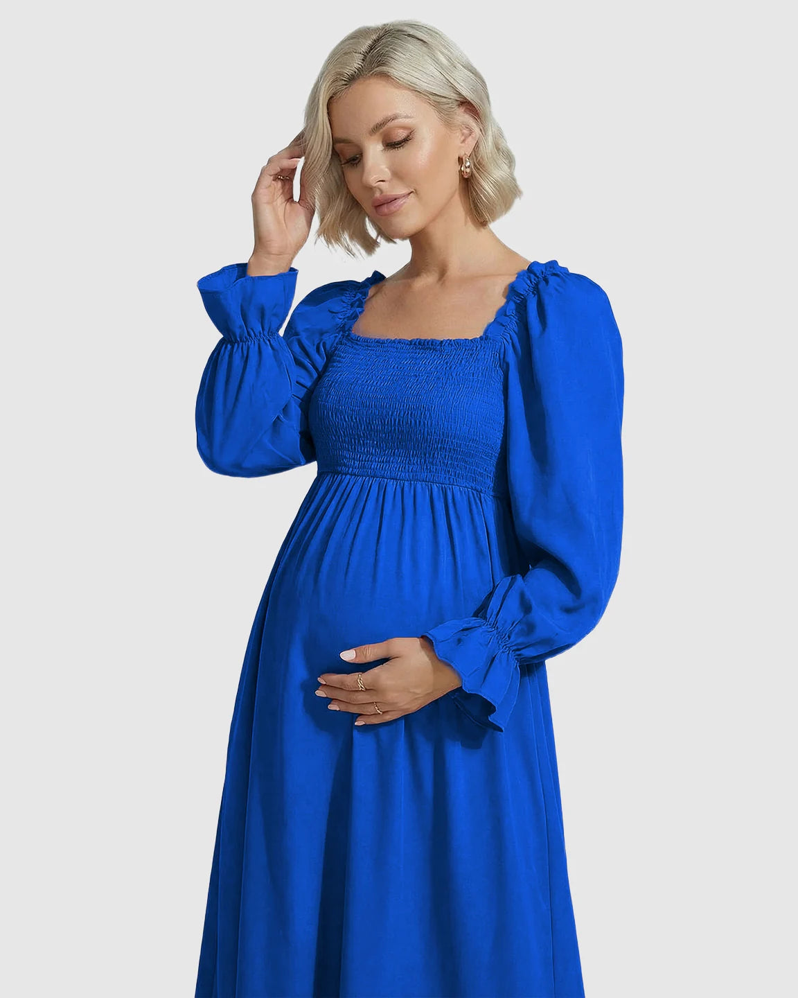 Ruffled Square-Neck Babydoll Maternity Maxi Dress