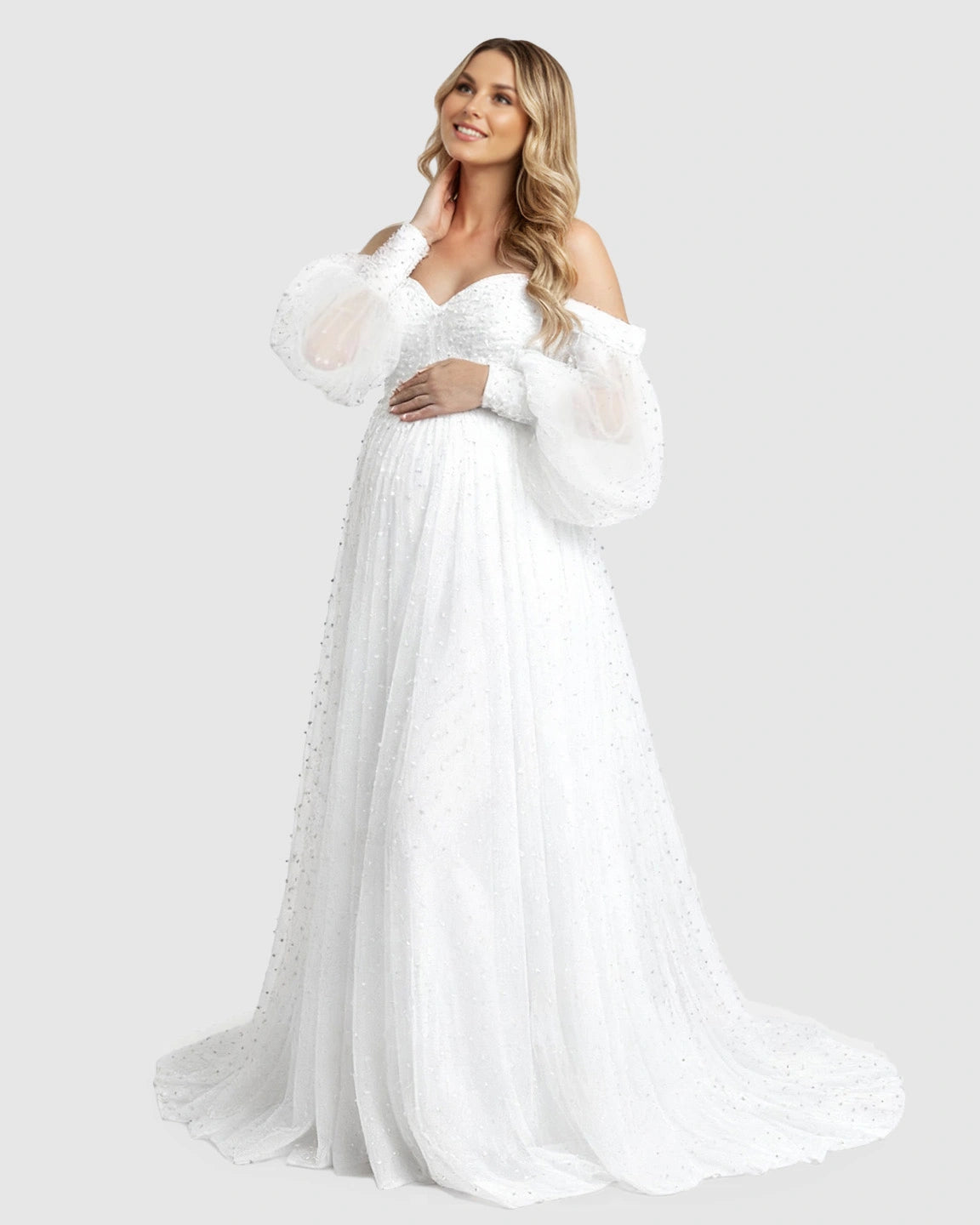 Off-Shoulder Tulle Train Maternity Gown