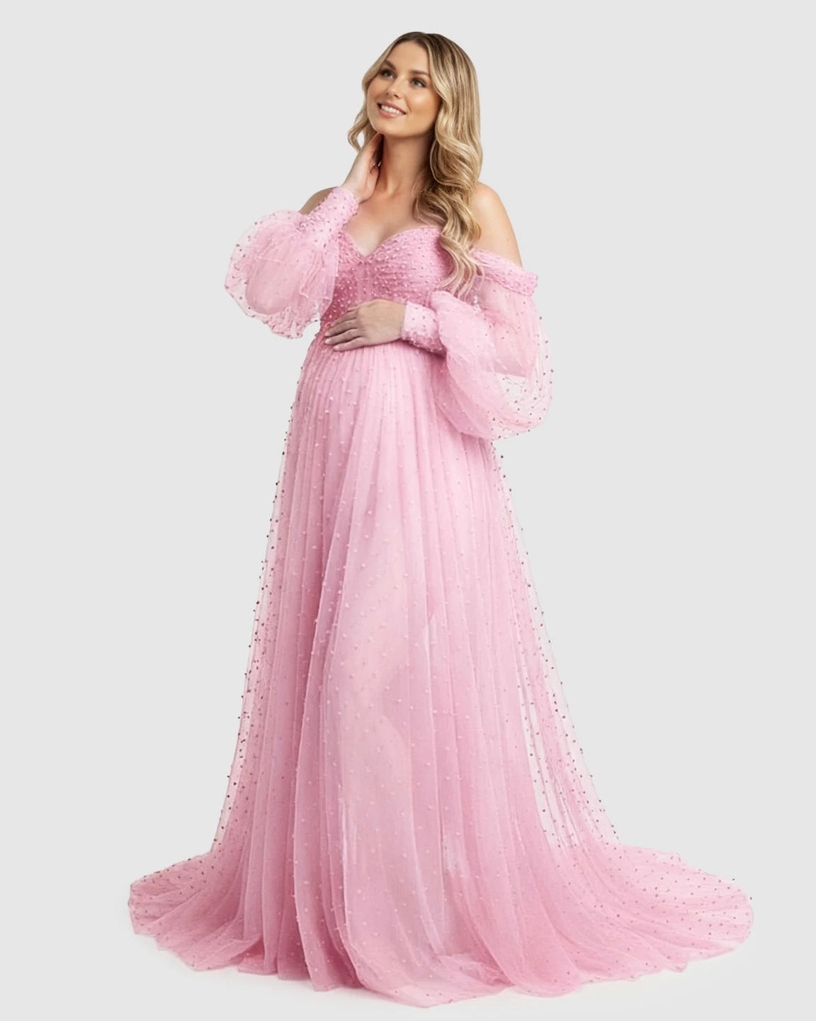 Off-Shoulder Tulle Train Maternity Gown