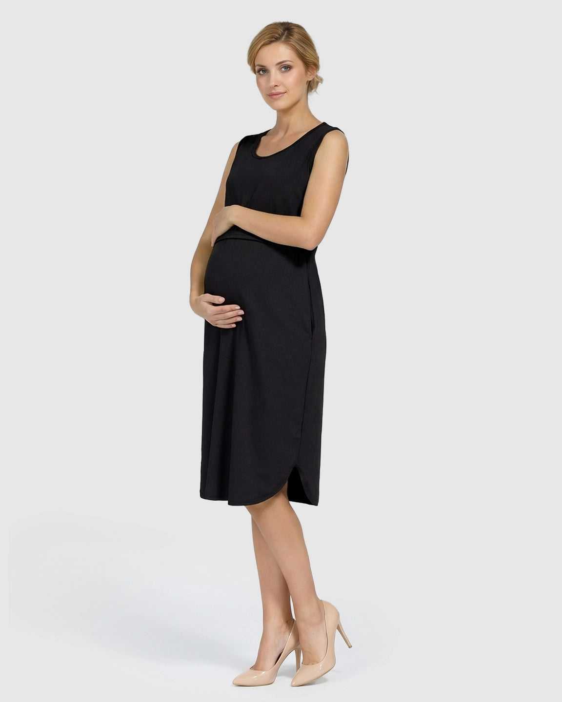 Sleeveless High-Waisted Maternity & Nursing Dress