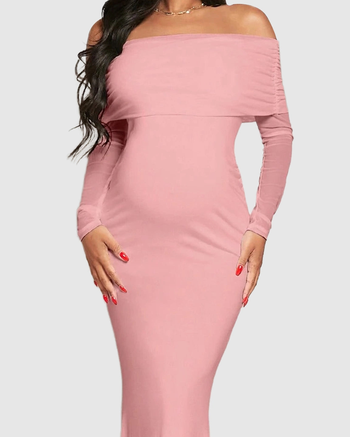 Draped Neck Mermaid Fit Maternity Maxi Dress