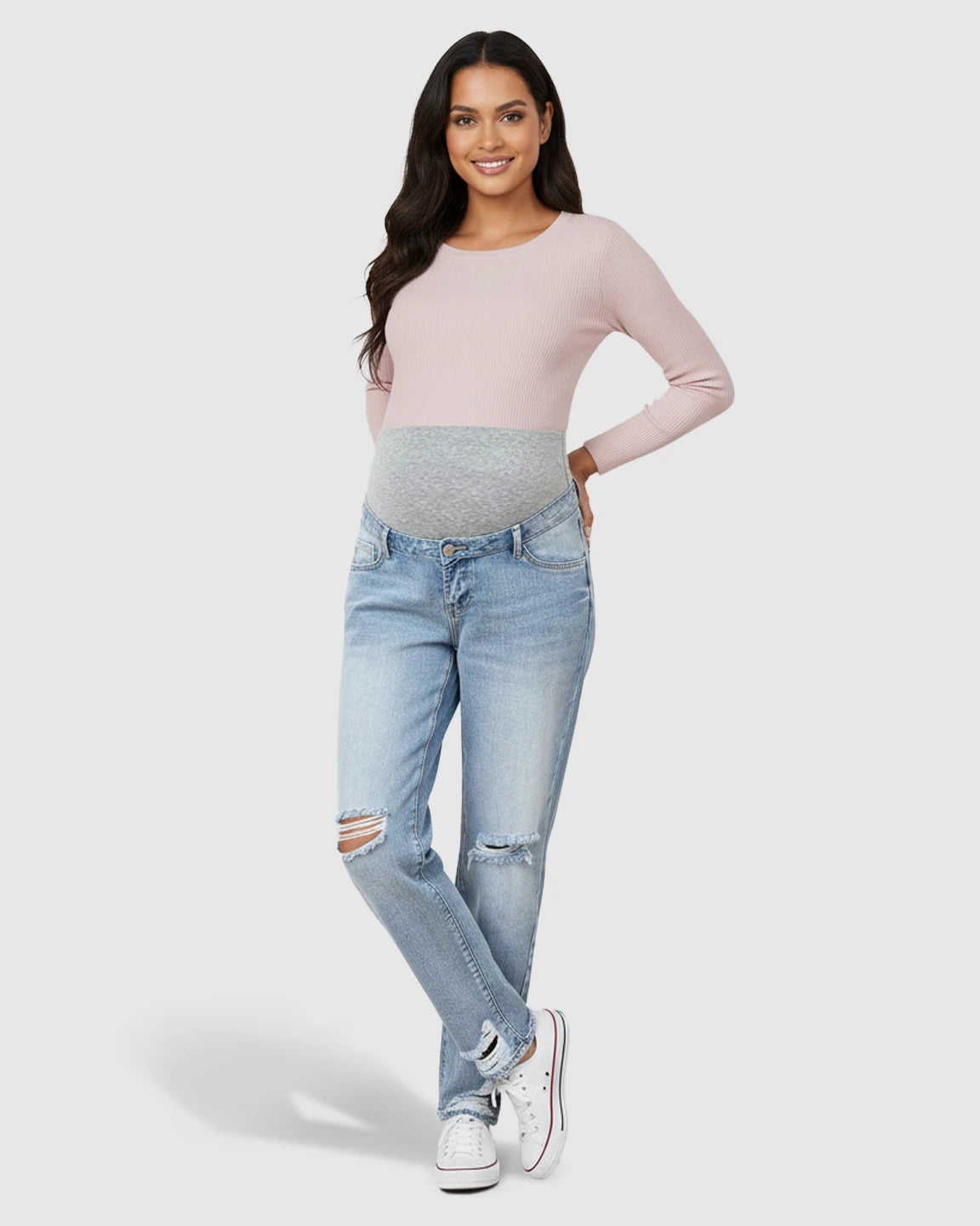 Distressed Straight-Leg Maternity Jeans
