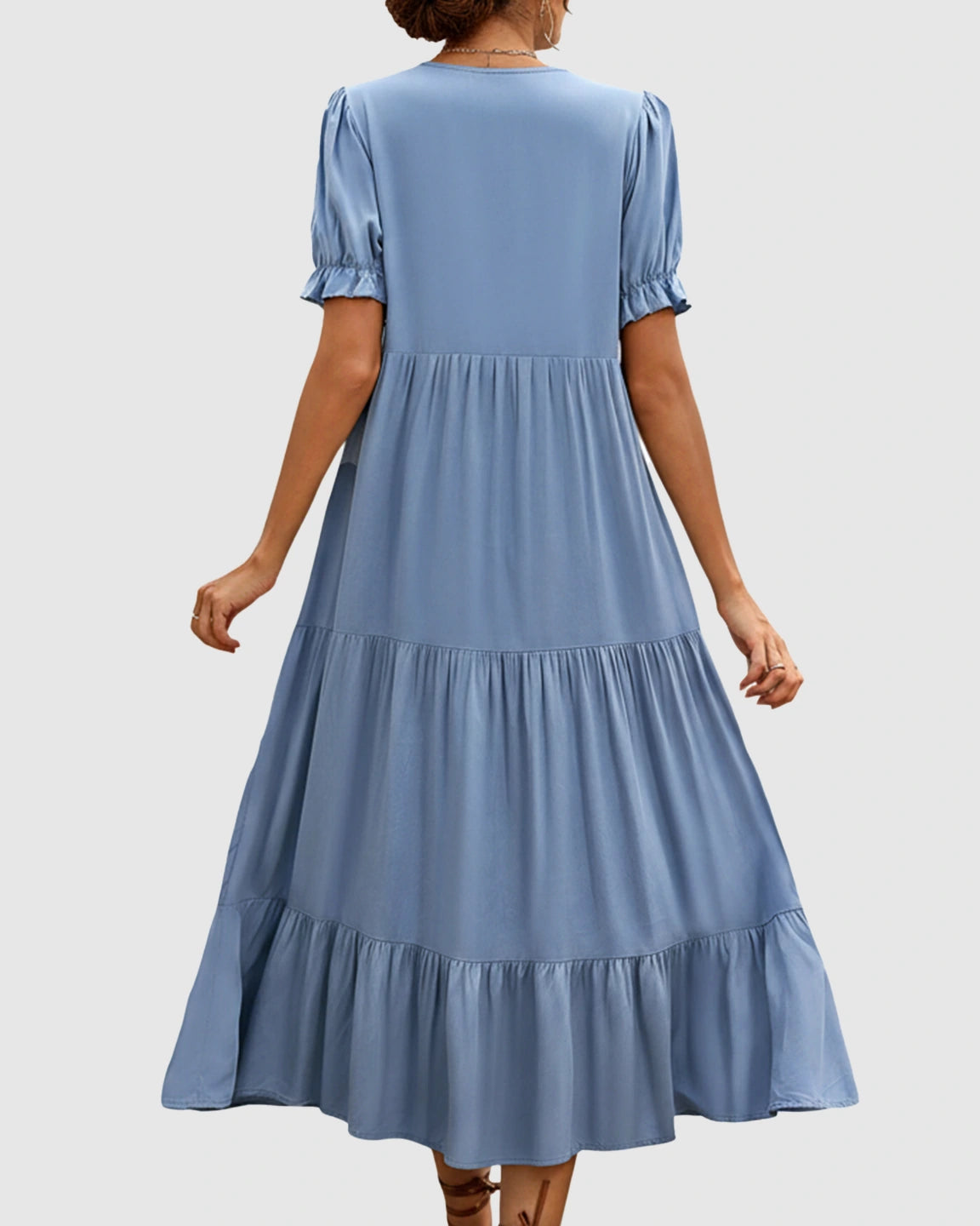 Stand-up Collar Tiered Skirt Maternity Midi Dress