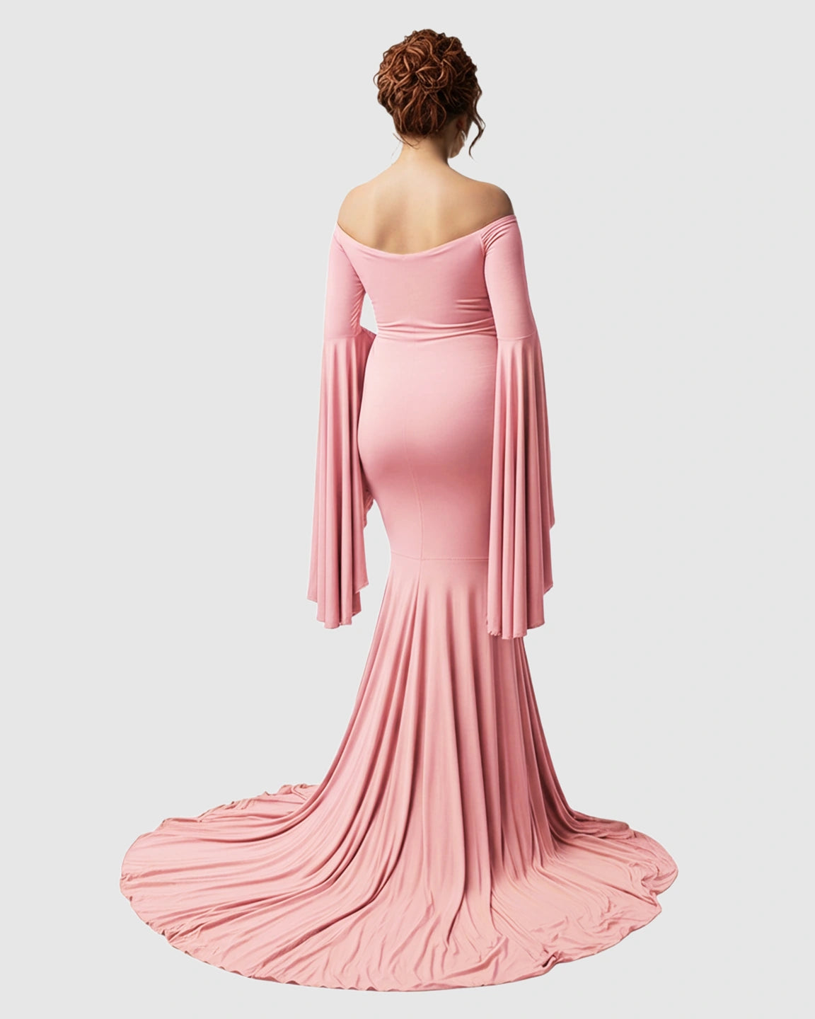 Flared Sleeve Fishtail Train Maternity Photoshoot Dress