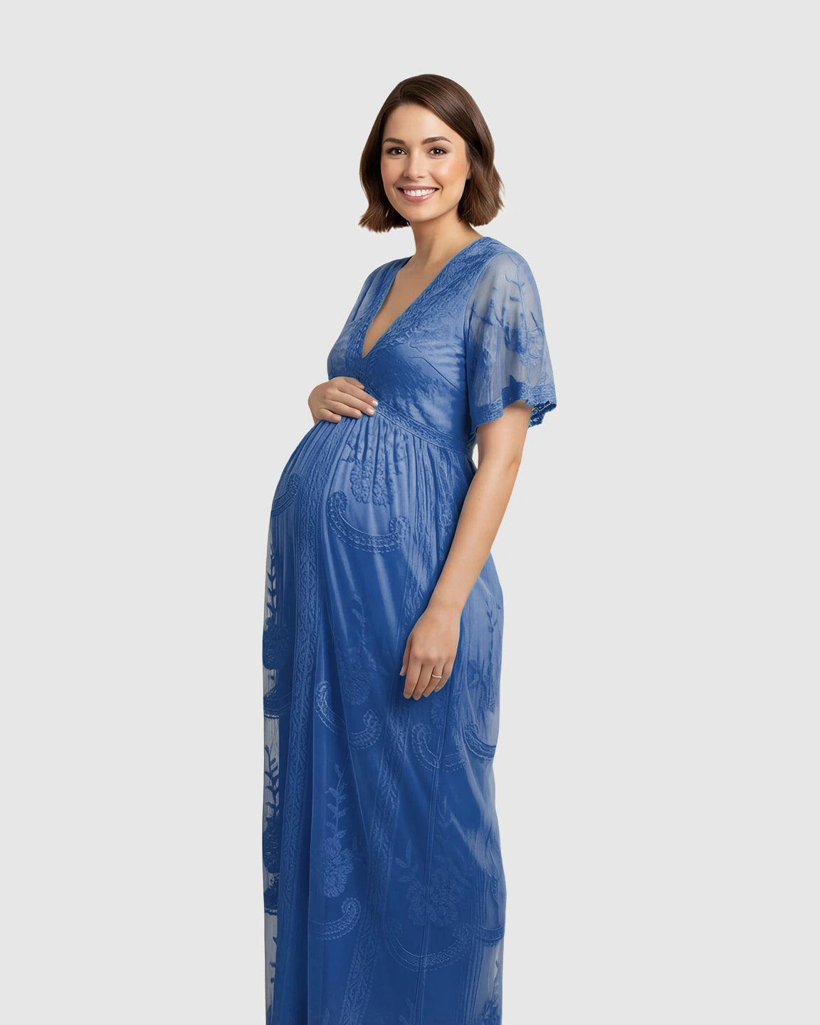 Lace Overlay Boho Maternity Maxi Dress