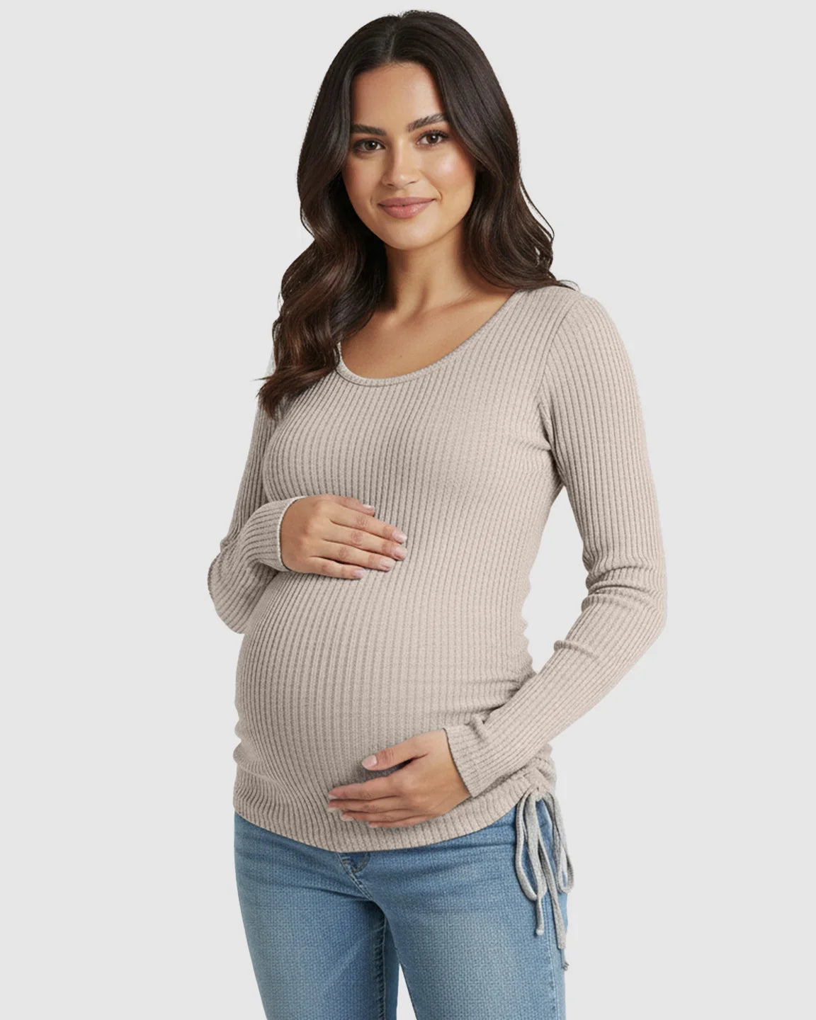 Adjustable Side Drawstrings Ribbed Maternity Top