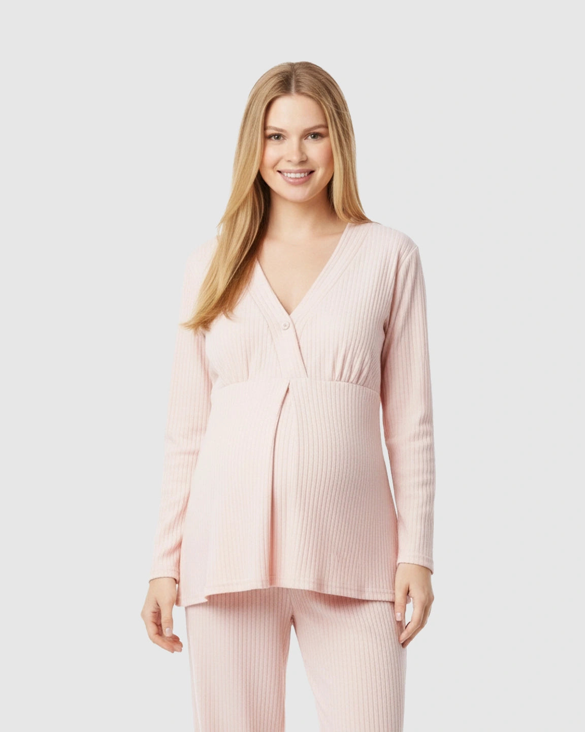 Soft Ribbed Knit V-Neck Nursing Pajama Set