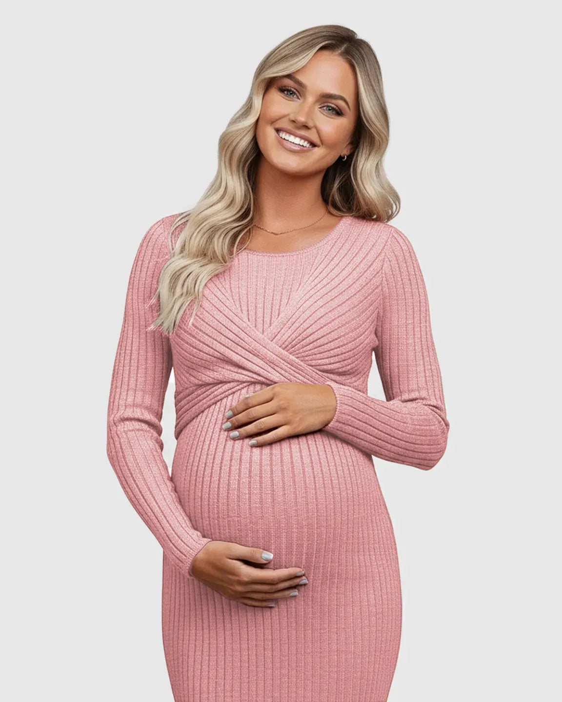 Knot Front Long Sleeve Maternity Midi Dress