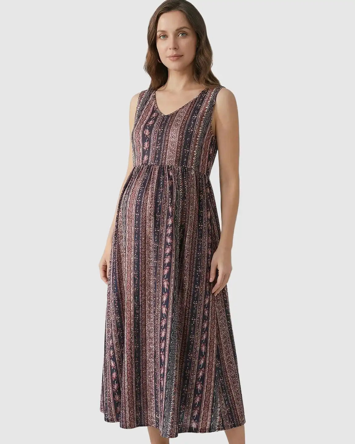 Sleeveless A-line Maternity Midi Dress