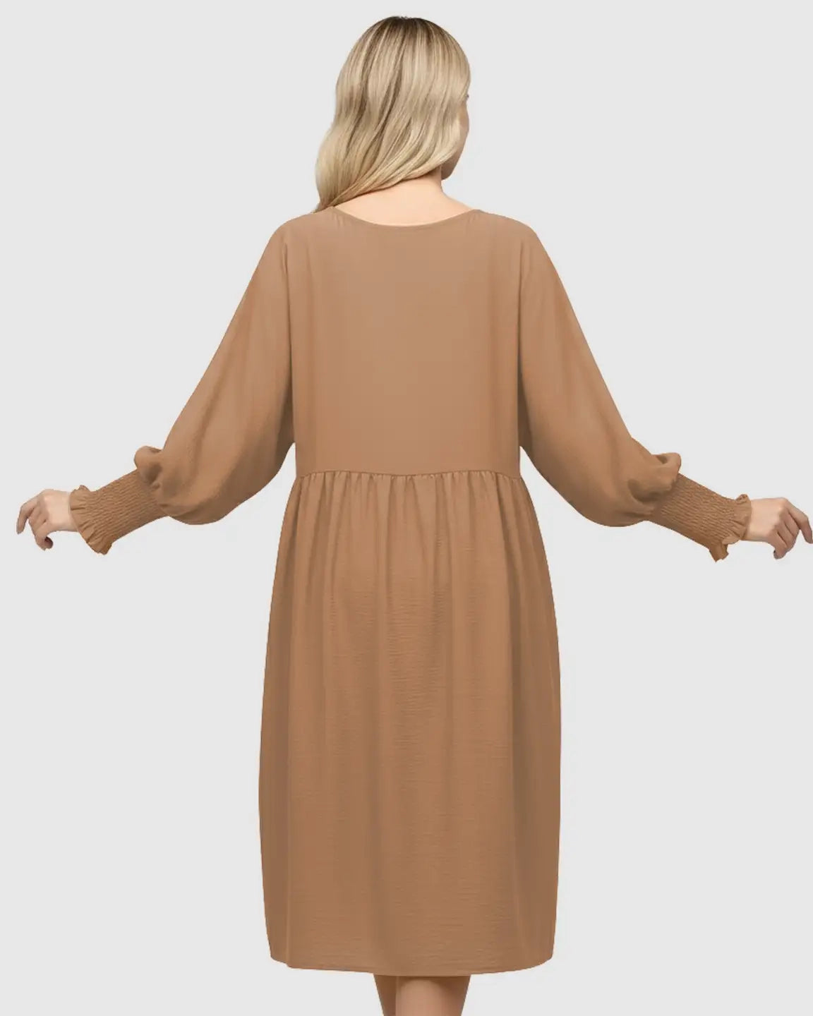 Flowy Smocked Sleeve Casual Dress