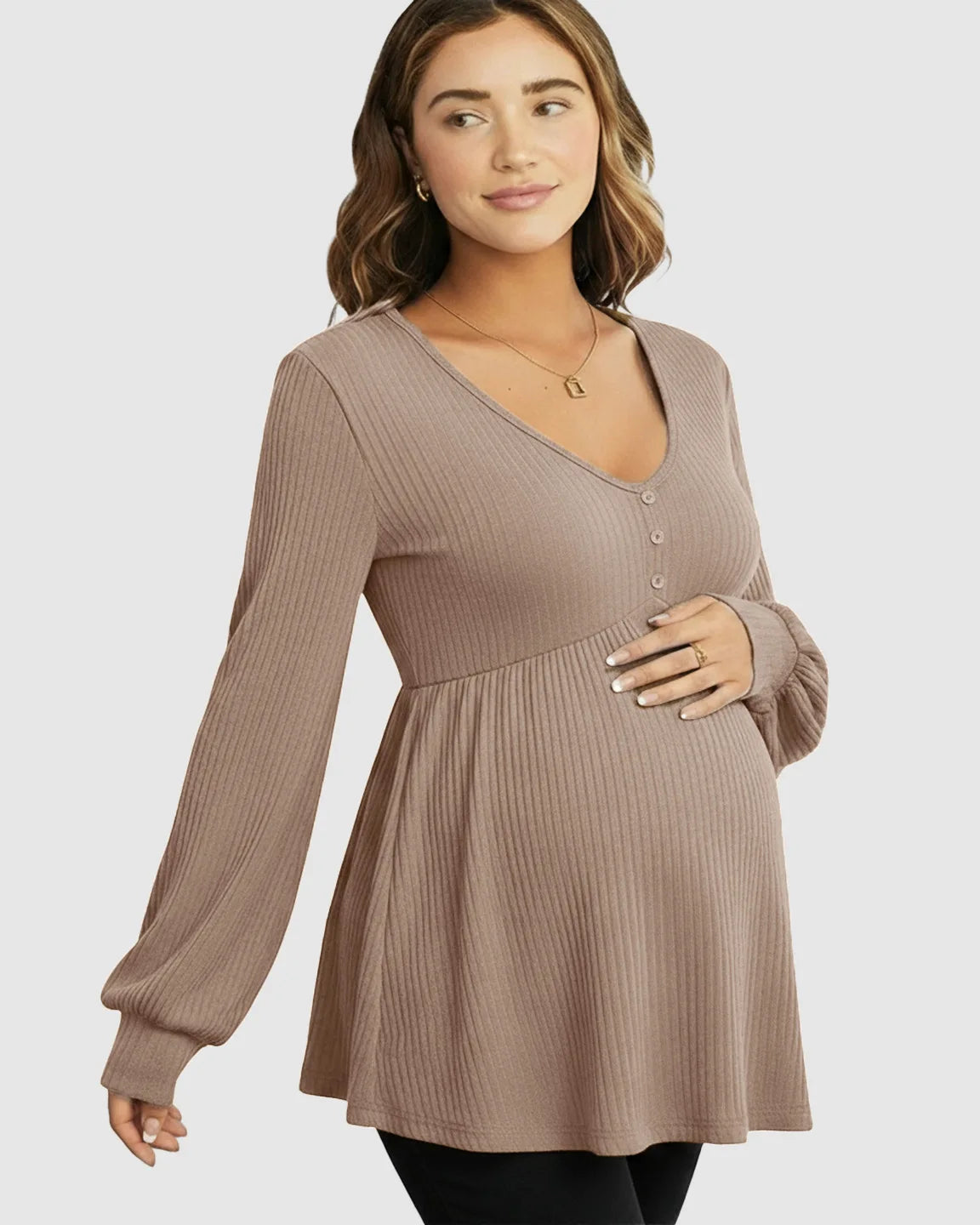 Ruffled V-Neck Ribbed Maternity Top