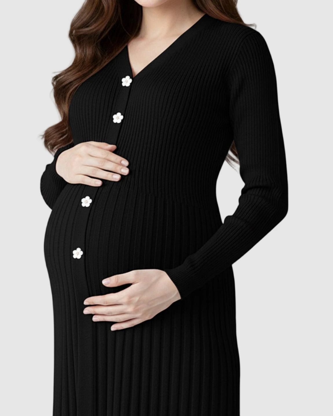Ribbed Knit Long Sleeve Maternity Midi Dress