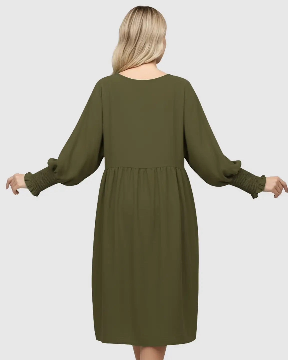 Flowy Smocked Sleeve Casual Dress