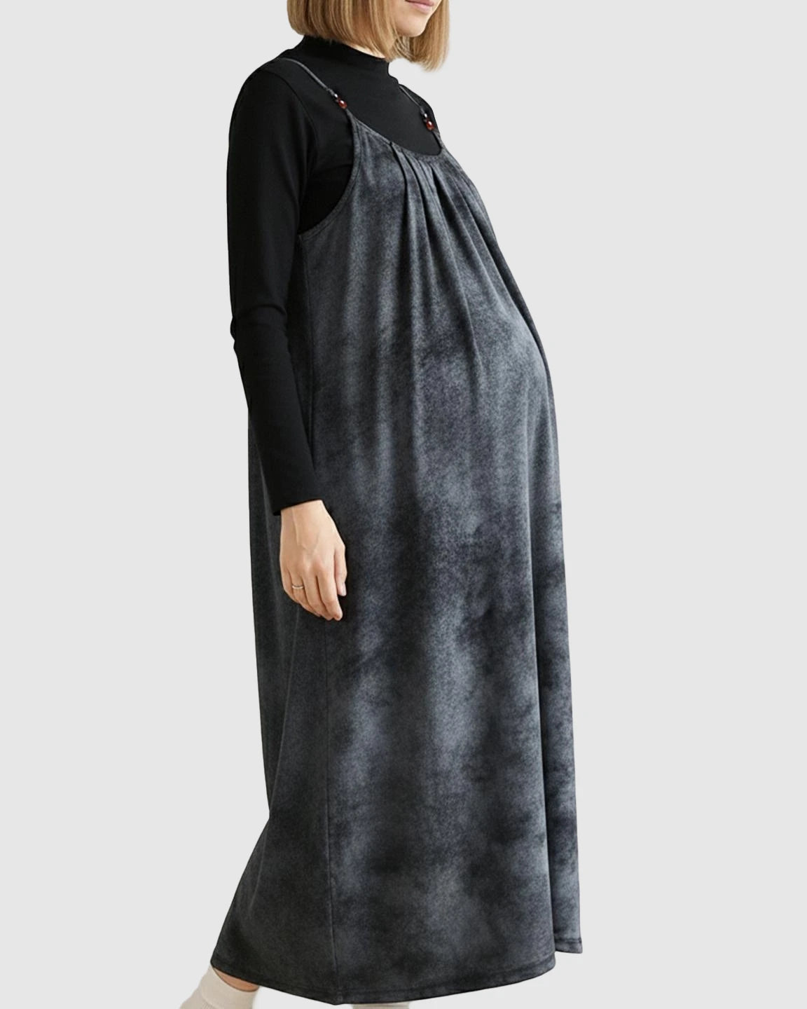 Adjustable Strap Vintage-Style Maternity Suspender Midi Dress