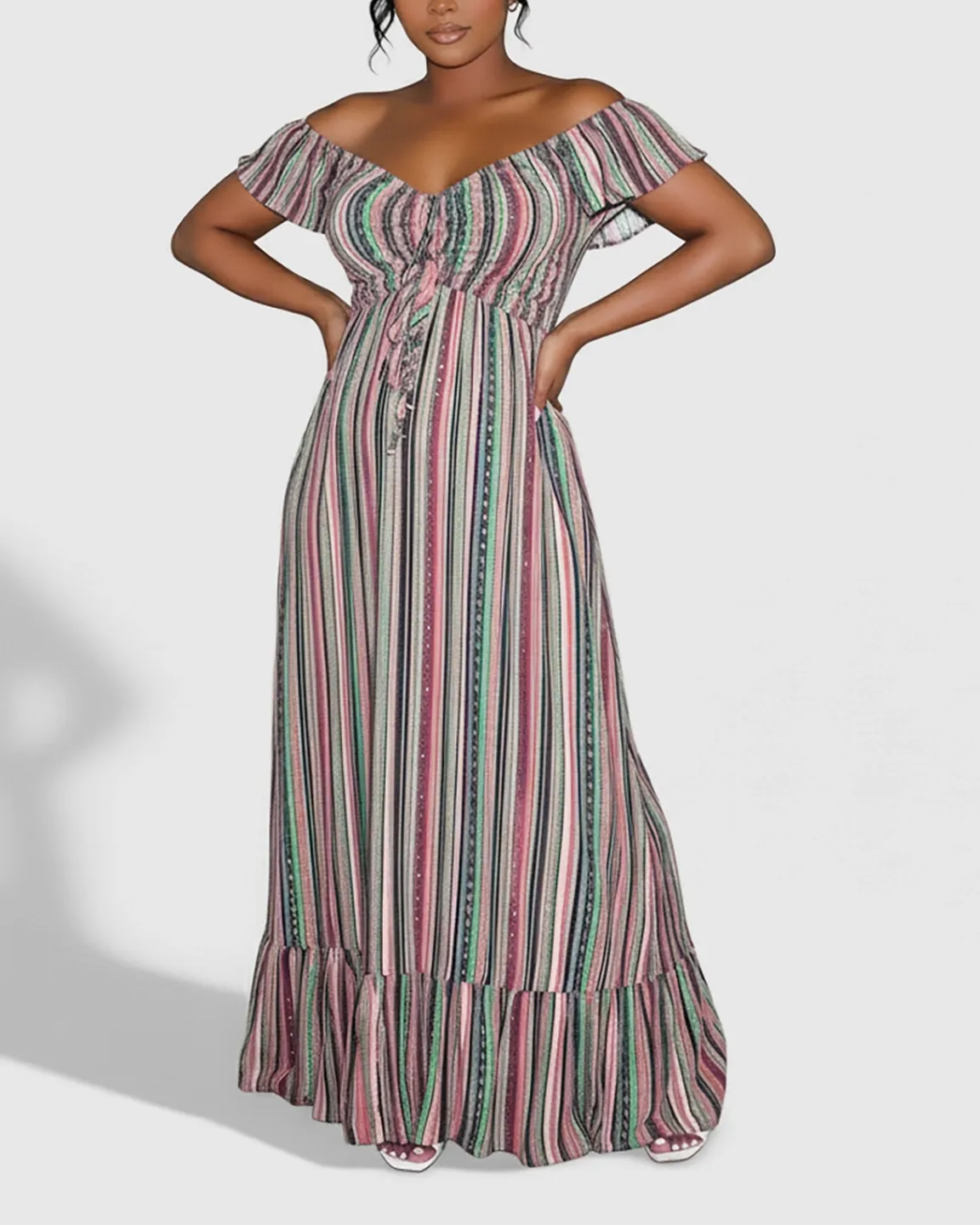 Off-Shoulder Elegant Floor-Length Maternity Maxi Dress