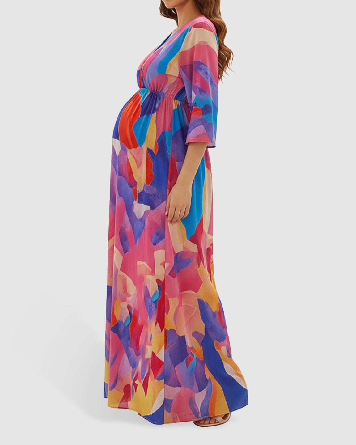 V-neck Abstract Print Maternity Maxi Dress