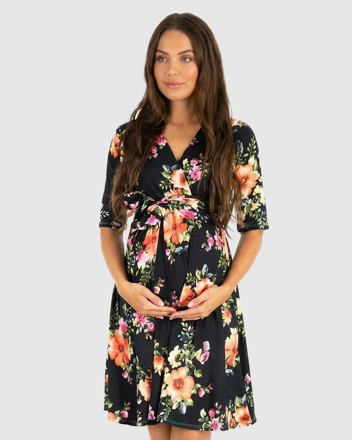 Tie-Waist Retro Floral Print Maternity Dress
