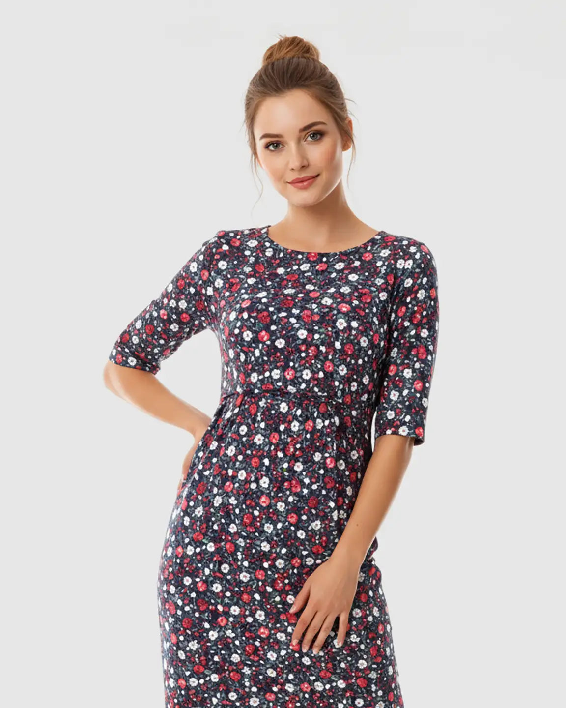 Long-sleeve Floral Print Maternity Dress