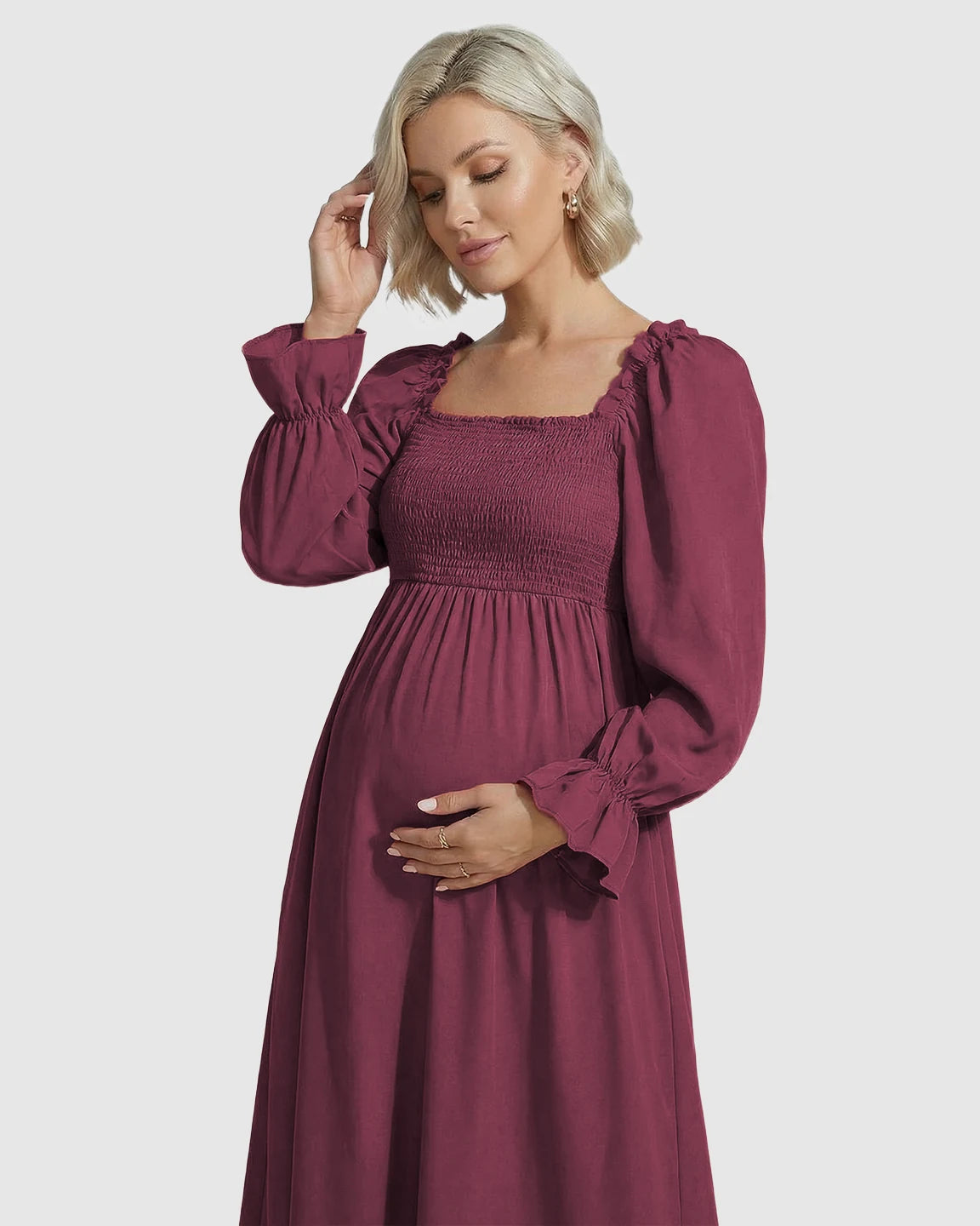 Ruffled Square-Neck Babydoll Maternity Maxi Dress