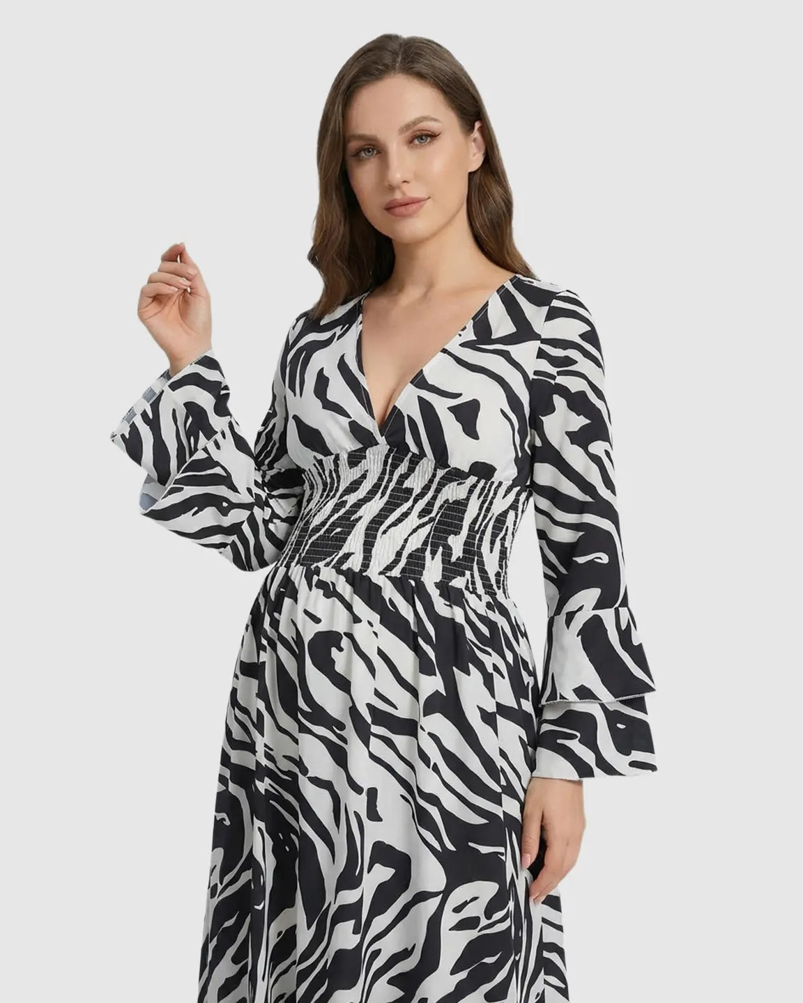 Geometric Pattern Smocked Mid-Waist Maternity Maxi Dress