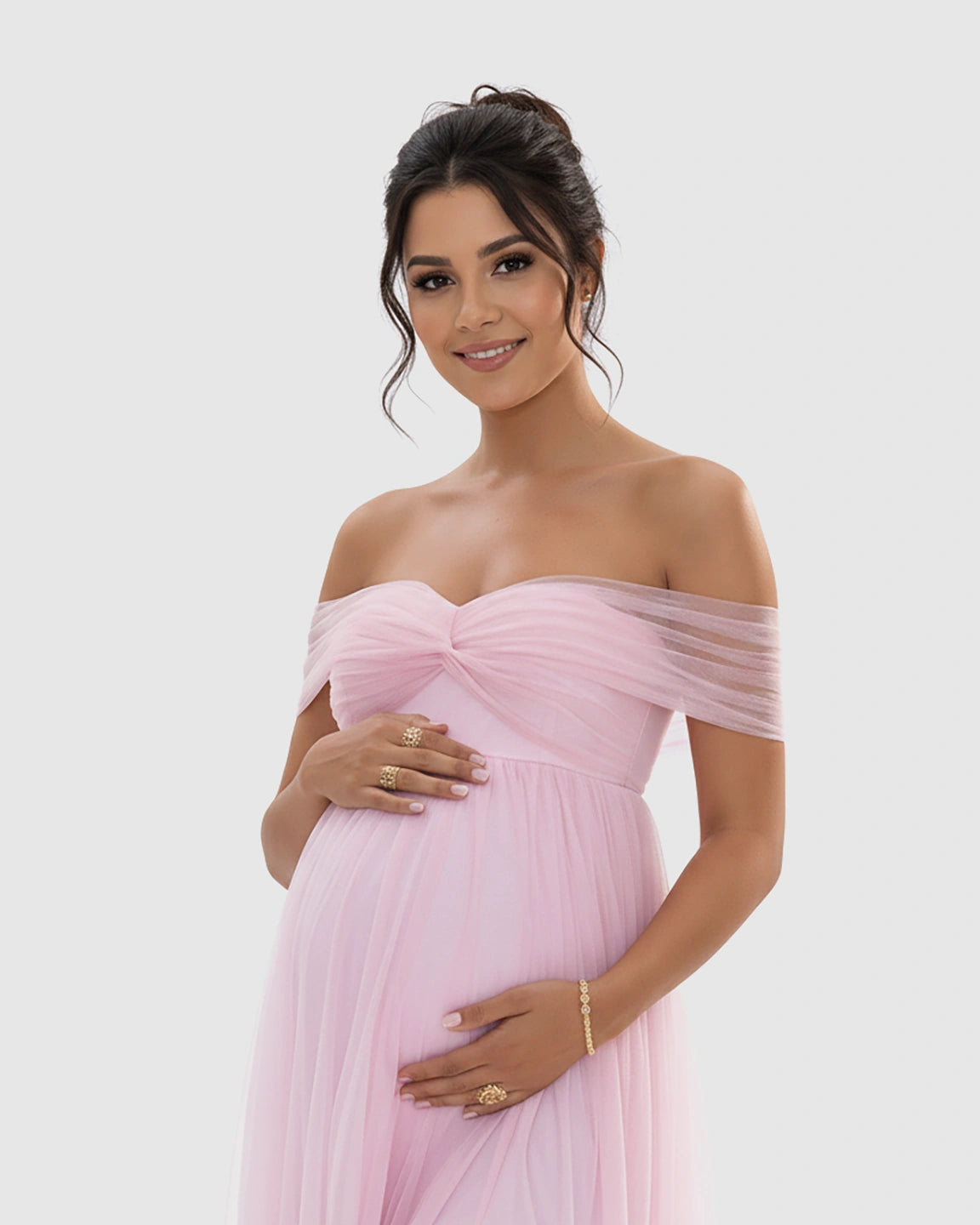 Ruched Off-Shoulder Front Slit Maternity Maxi Dress