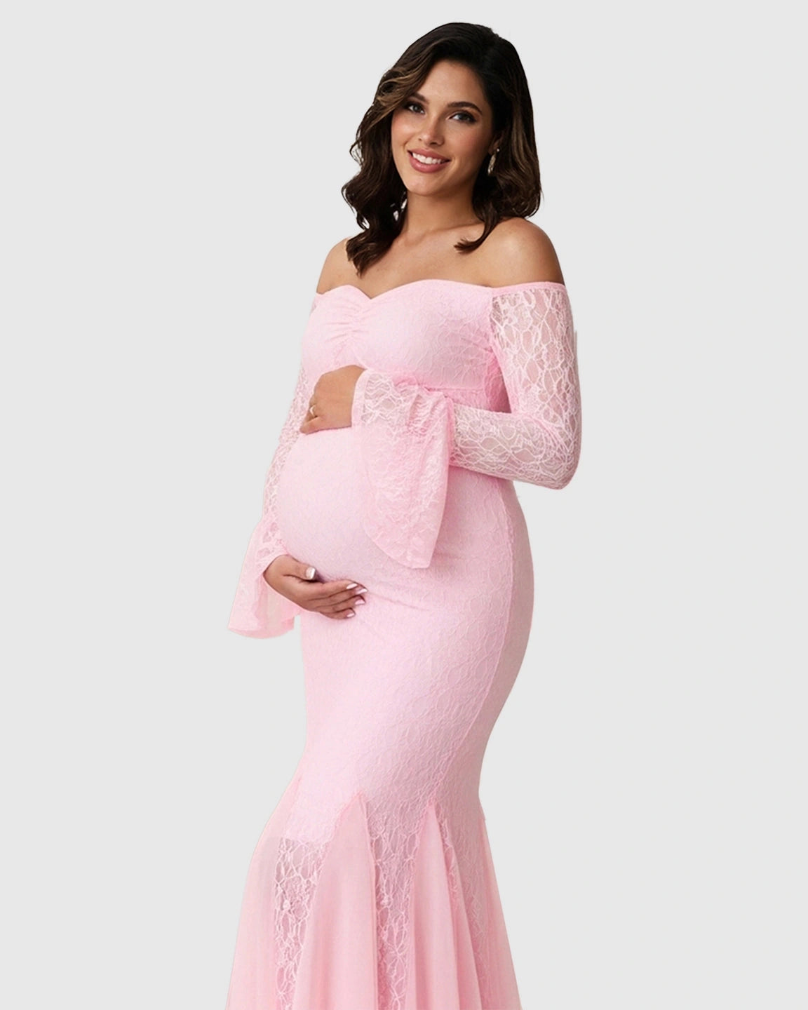 Off-Shoulder Lace Mermaid Maternity Maxi Dress