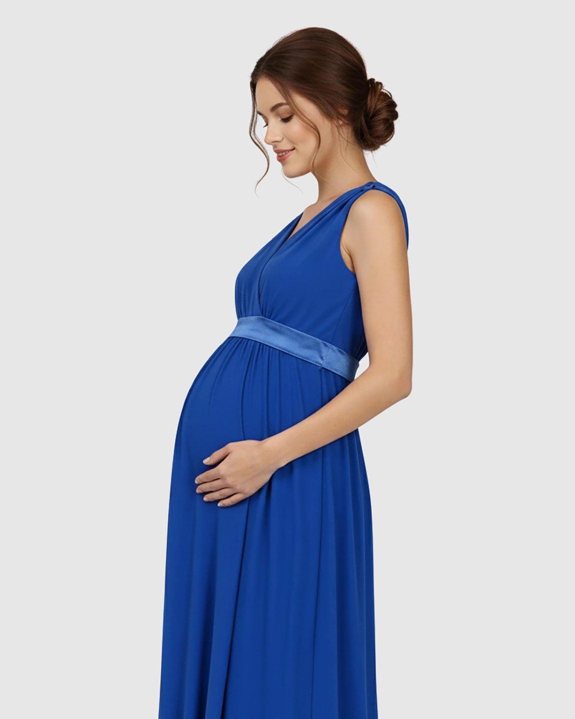 Fitted-Waist V-Neck Maternity Dress