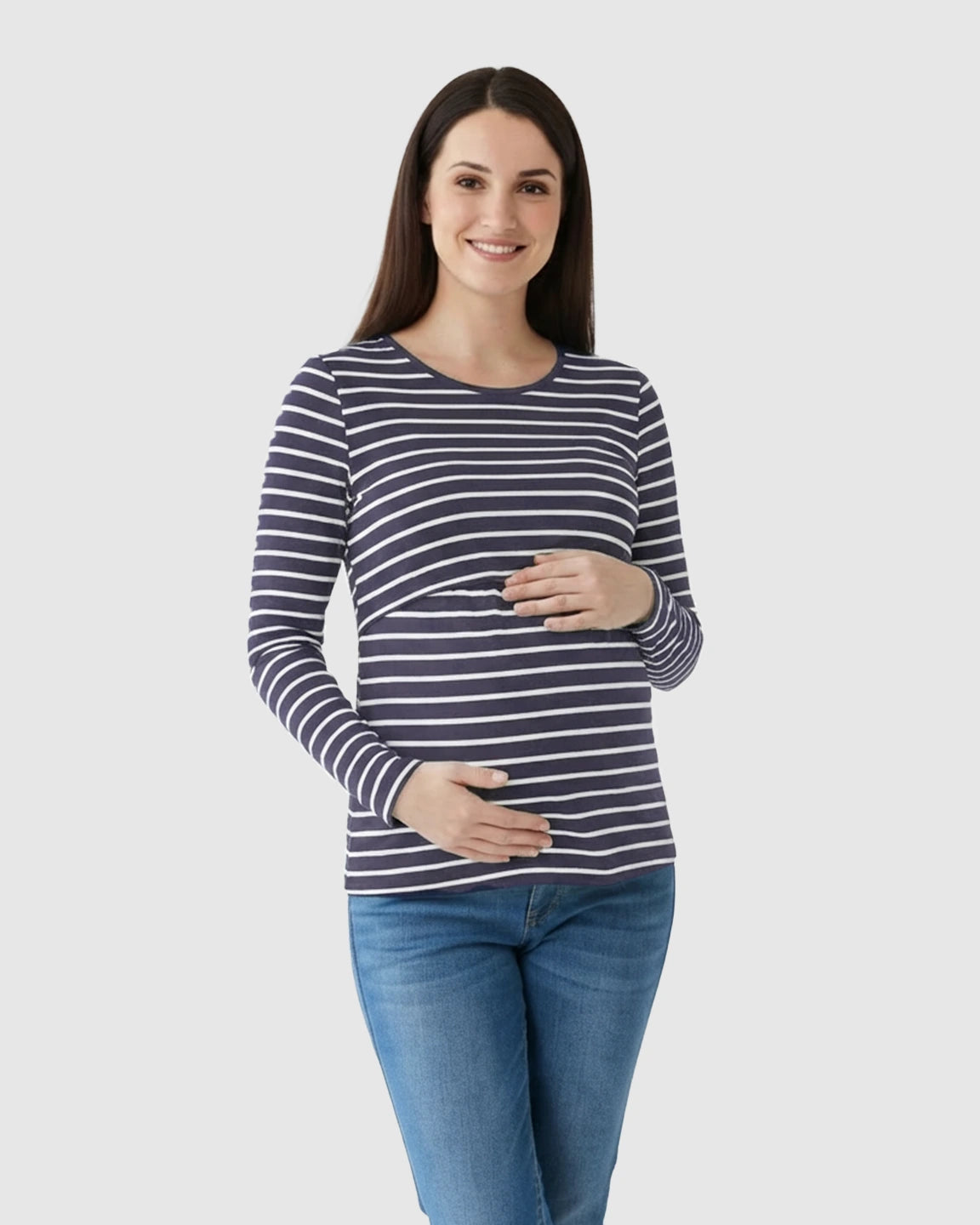 Long-Sleeve Striped Print Maternity & Nursing Top