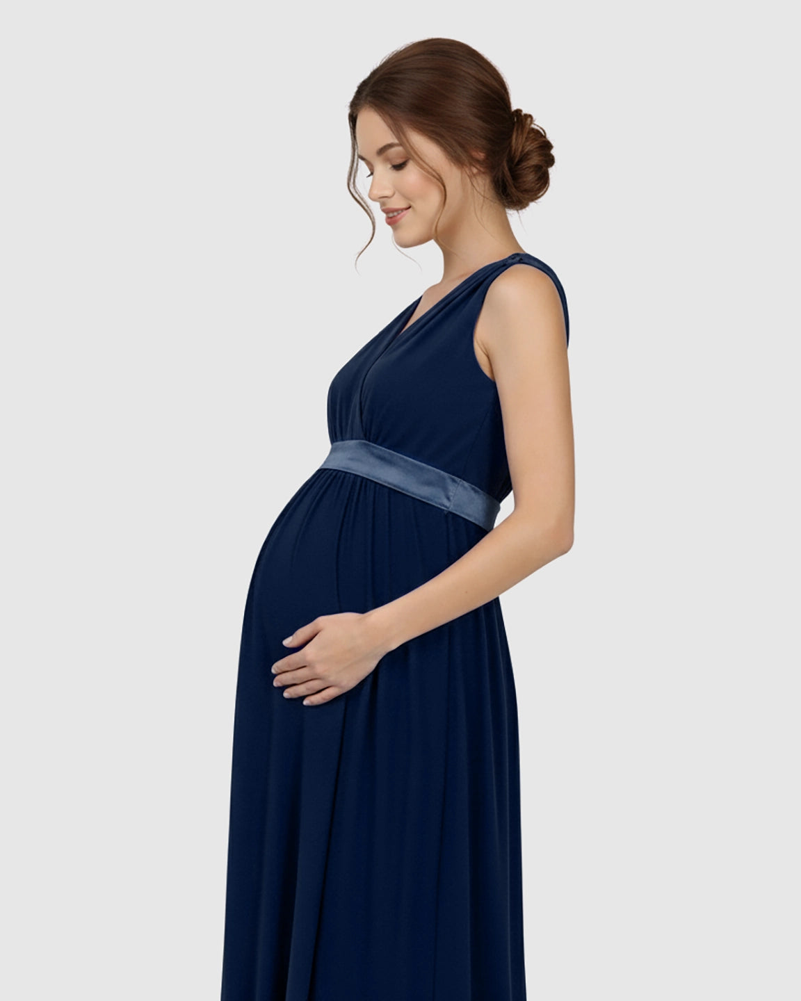 Fitted-Waist V-Neck Maternity Dress