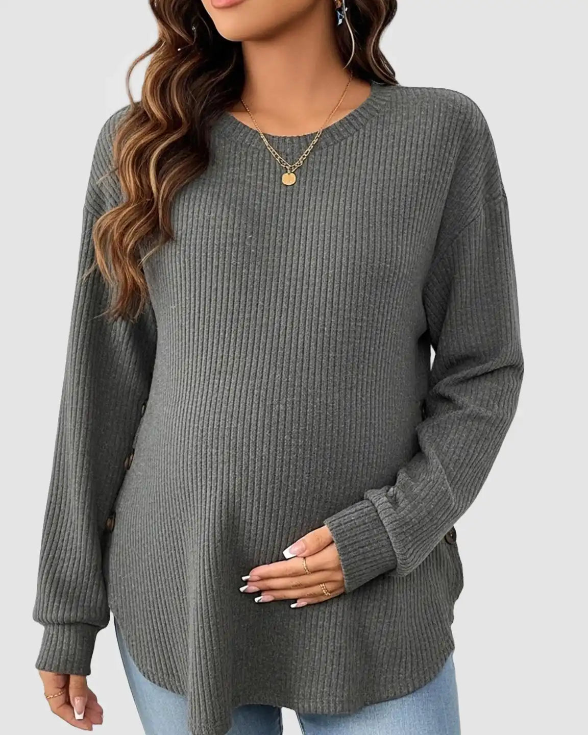 Round Neck Long Sleeve Casual Maternity Sweatshirt