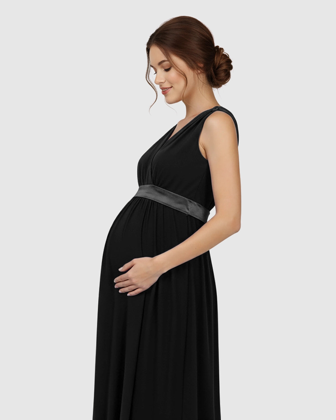 Fitted-Waist V-Neck Maternity Dress