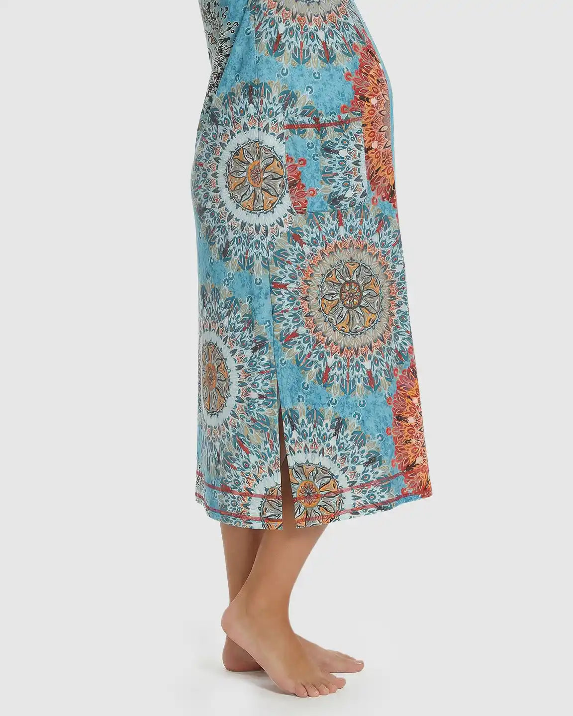 Front Zipper Boho Print Maternity Nursing Lounge Dress