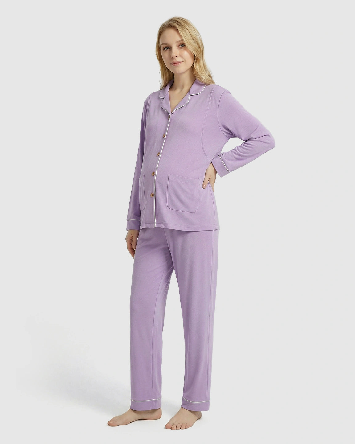 Notch Collared Loose Fit Maternity Sleepwear