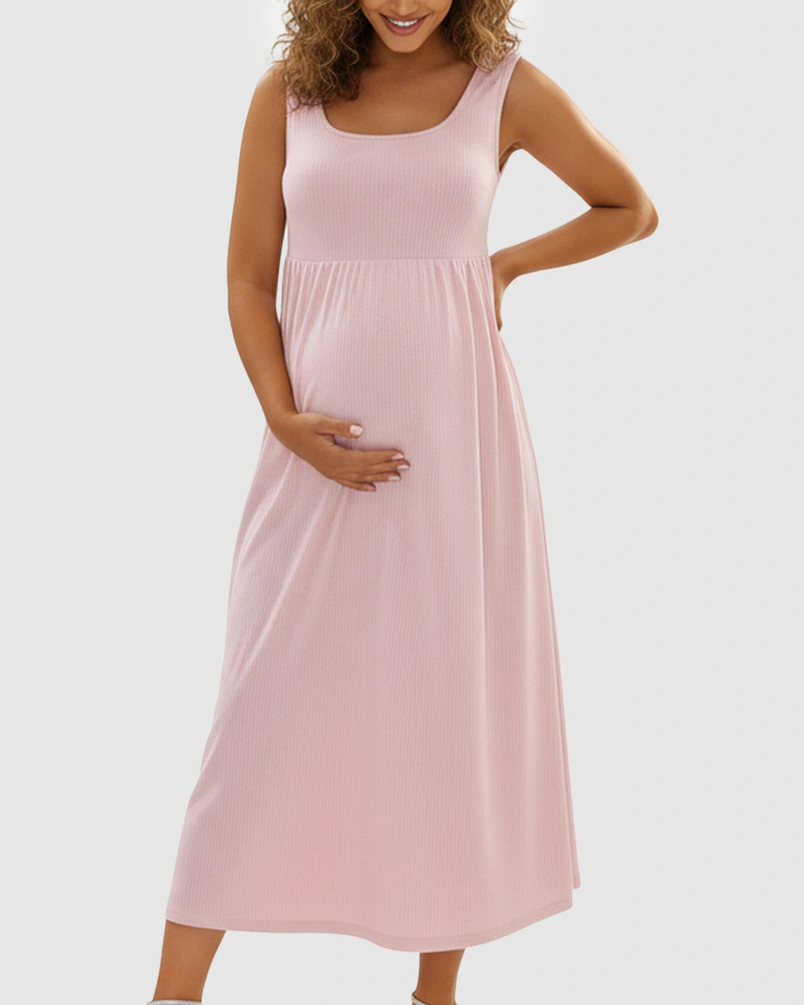 Wide Shoulder Straps Flowy Maternity Midi Dress
