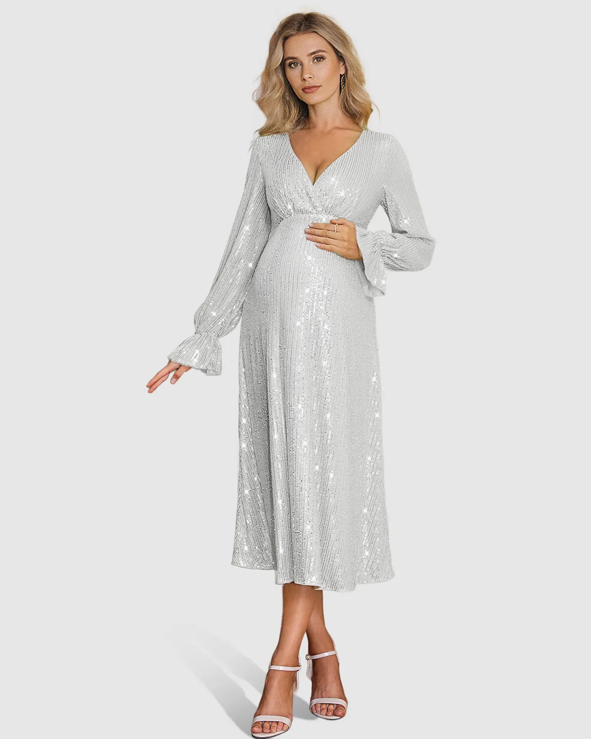 Fully Sequined Empire-Waist Maternity Midi Dress